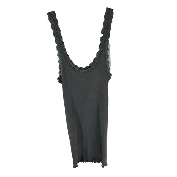 Eileen Fisher Lace Trim Cami Top Silk Ribbed Knit Gray L - Picture 1 of 4